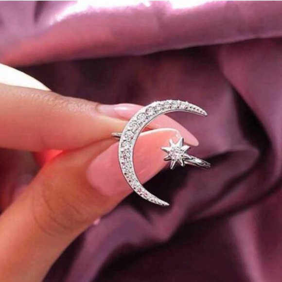Jewelry - Real Sterling Silver Moon Star Diamond Ring